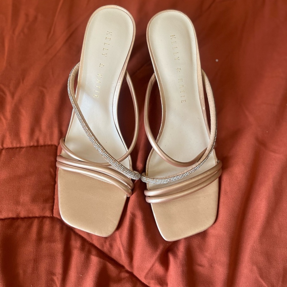 Kelly & Katie Nude Strappy Heels with Sparkle Detail